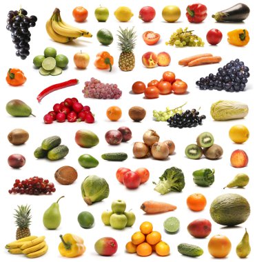 Fruits and vegetables isolated on white clipart