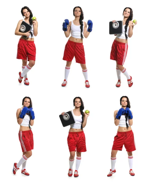 Sexy female fighter isolated on white background Royalty Free Stock Images