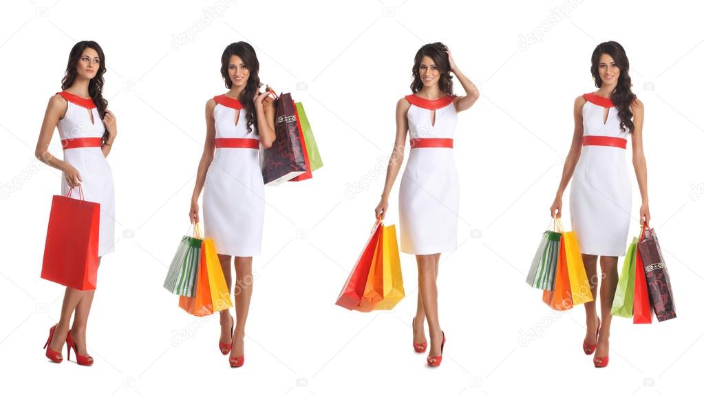 Some photos of young attractive woman with shopping bags