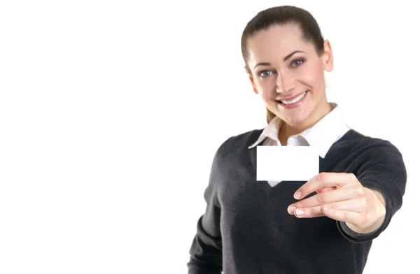 Mujer de negocios con la tarjeta de visita — Foto de Stock