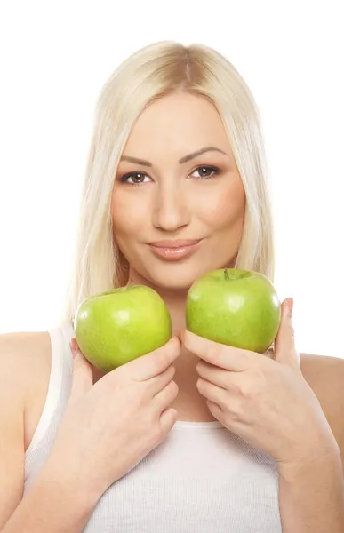 Mujer atractiva joven con manzana — Foto de Stock