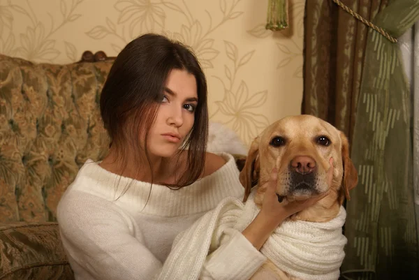 Çekici bir kadın ile köpek — Stok fotoğraf