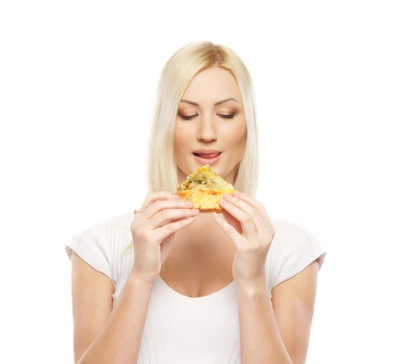 Jonge aantrekkelijke vrouw met pizza Stockfoto