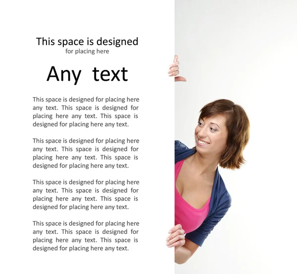Mädchen mit dem leeren Banner. perfekter Raum, um beliebigen Text unterzubringen. — Stockfoto