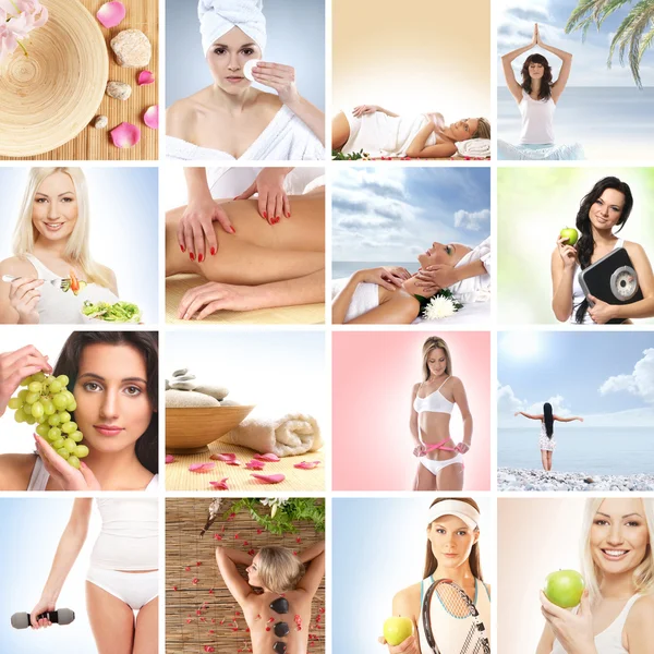 Bellissimo centro benessere e collage di salute composto da molti elementi — Foto Stock