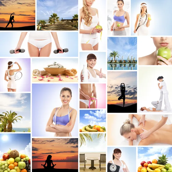 Un collage di immagini con belle donne e salute — Foto Stock
