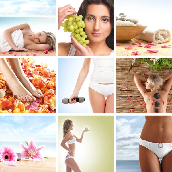 Hermoso spa y collage de salud hecho de muchos elementos — Foto de Stock