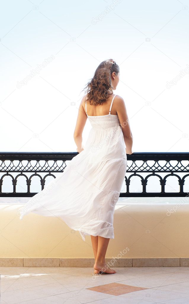 Young attractive woman chilling at the tourist resort