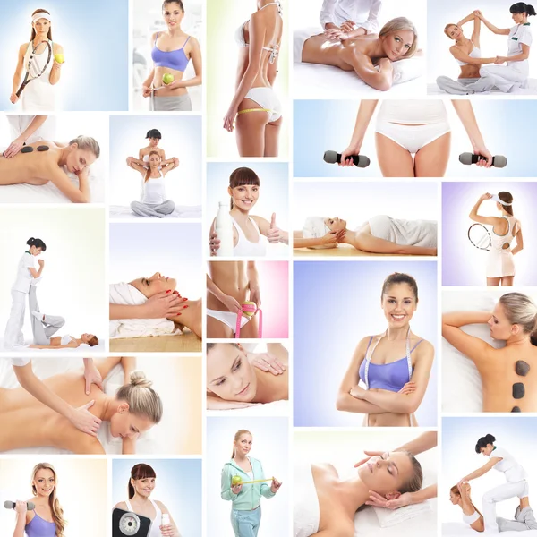 Eine Collage von Bildern mit schönen Frauen und Gesundheit — Stockfoto