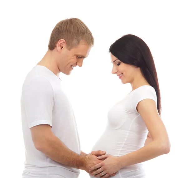 Νεαρό ελκυστικό ζευγάρι: έγκυος μητέρα και ευτυχισμένος πατέρας — Φωτογραφία Αρχείου