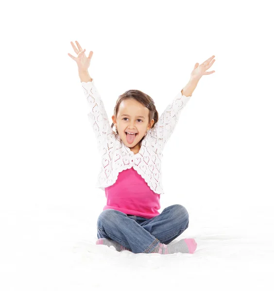 Ein junges und glückliches Mädchen isoliert auf weißem Hintergrund — Stockfoto