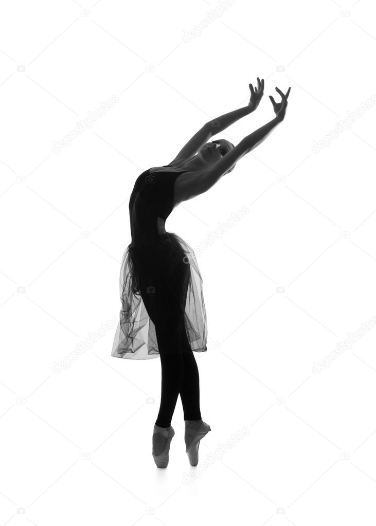 Black and white trace of young beautiful ballet dancer