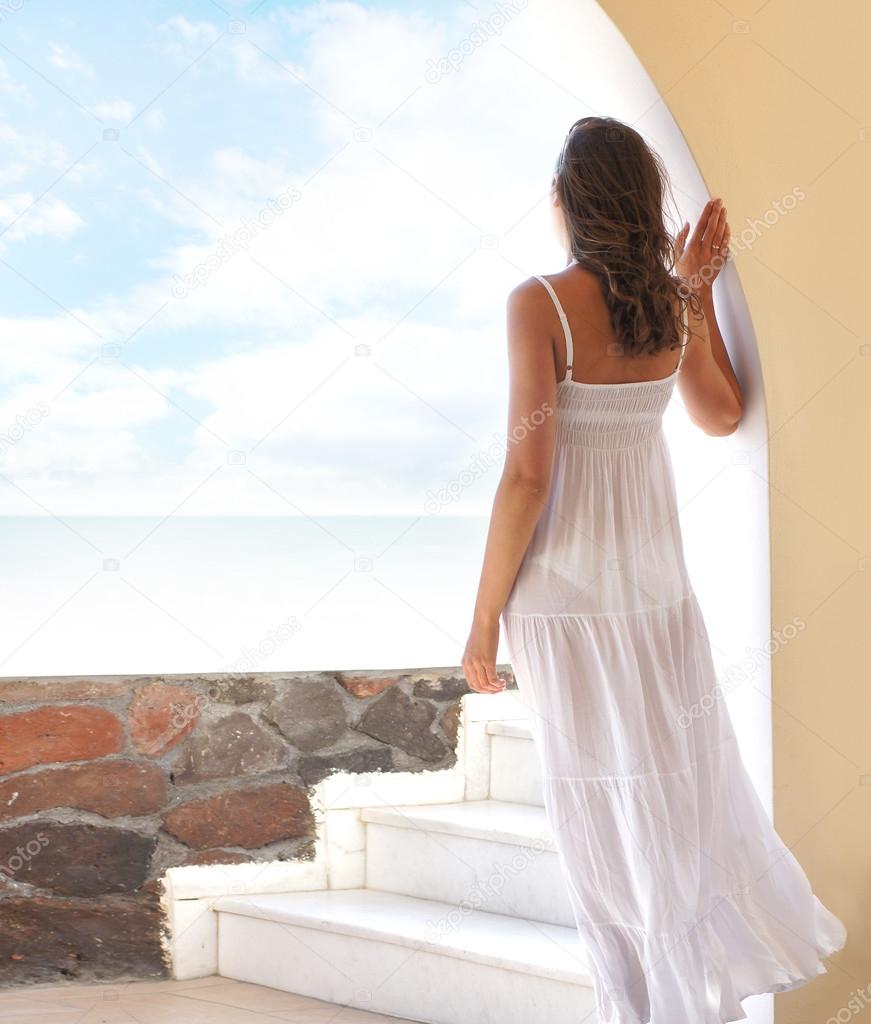 Young attractive woman chilling at the tourist resort