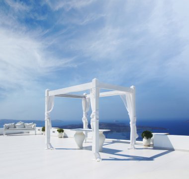 Beautiful wedding tent on Santorini island clipart