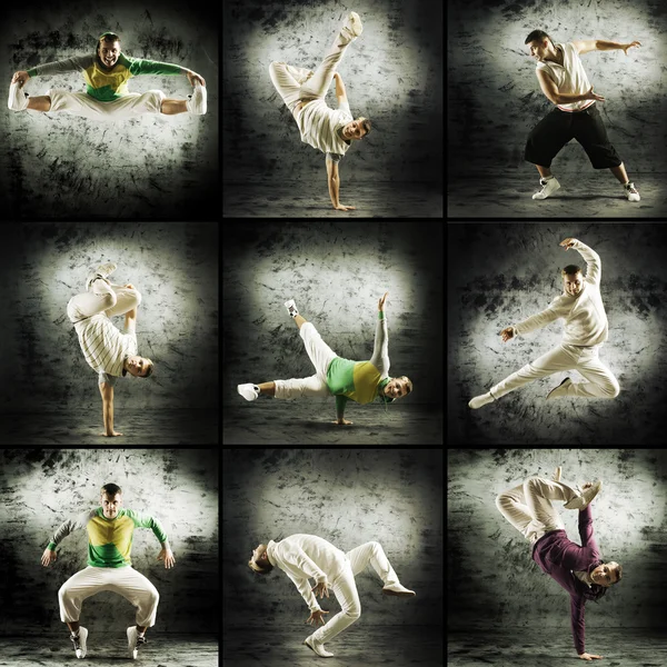 Junge und sportliche moderne Tänzerin über den dramatischen Hintergrund (col — Stockfoto