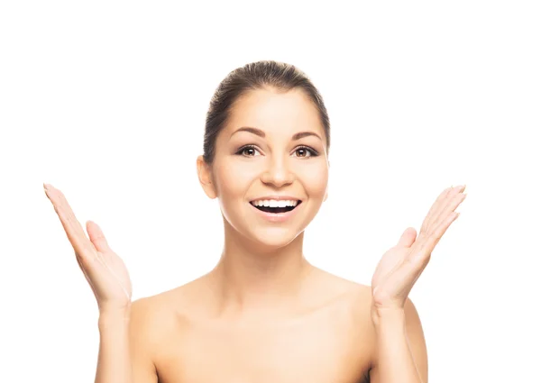 Portrait of a young naked woman posing in beautiful makeup — Stock Photo, Image