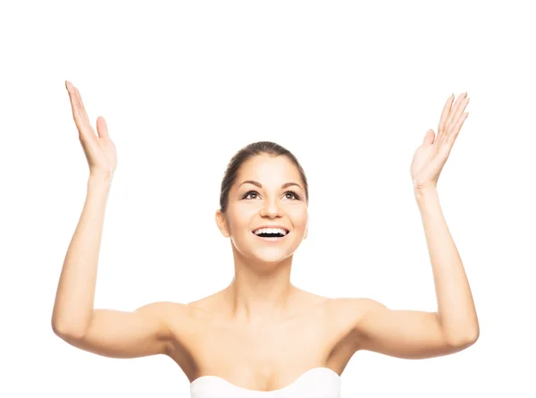 Portrait of a young naked woman posing in beautiful makeup — Stock Photo, Image