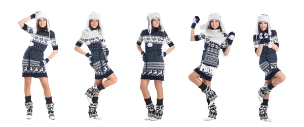 Un collage di giovani donne in posa in abiti invernali — Foto Stock