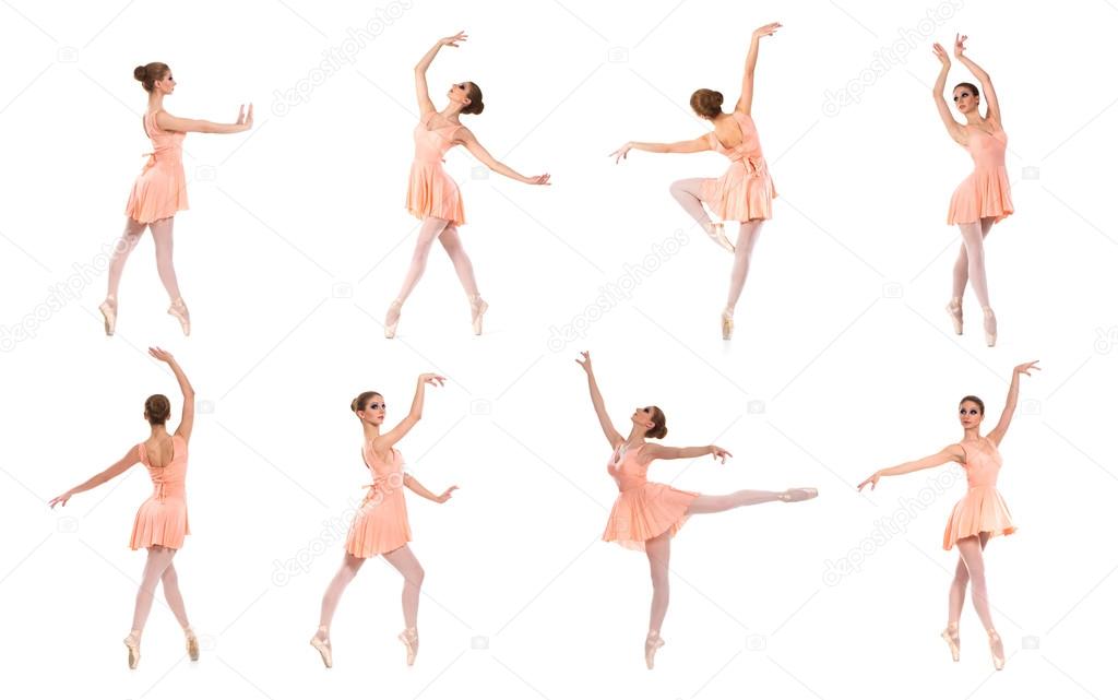 A set of young ballet dancers on a white background