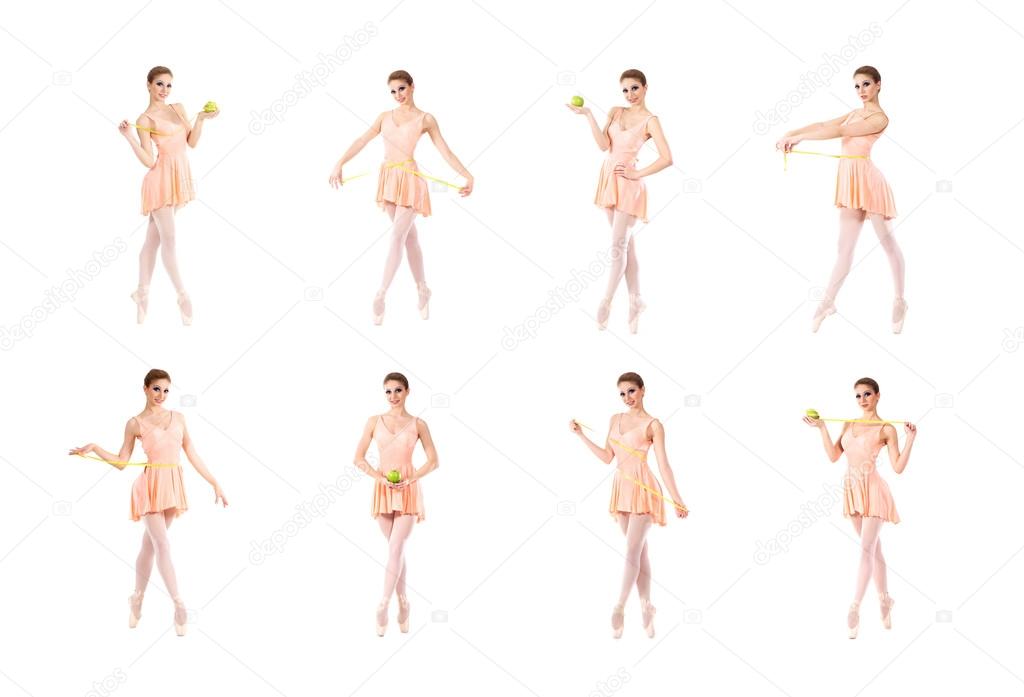 A set of young ballet dancers on a white background