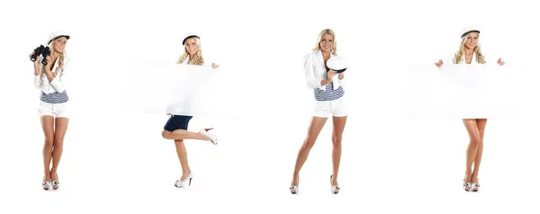 Een collage van jonge vrouwen in sailor kleren — Stockfoto