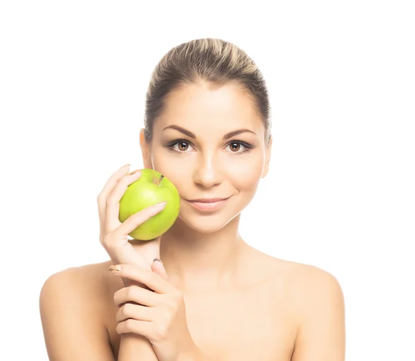 Portrait of a young naked woman holding an apple — Stock Photo, Image