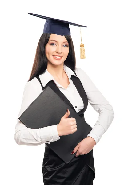 Boldog, gazdaság diploma diploma diplomás lány — Stock Fotó