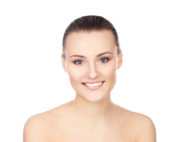 Portret van een jonge en naakte vrouw in lichte make-up — Stockfoto