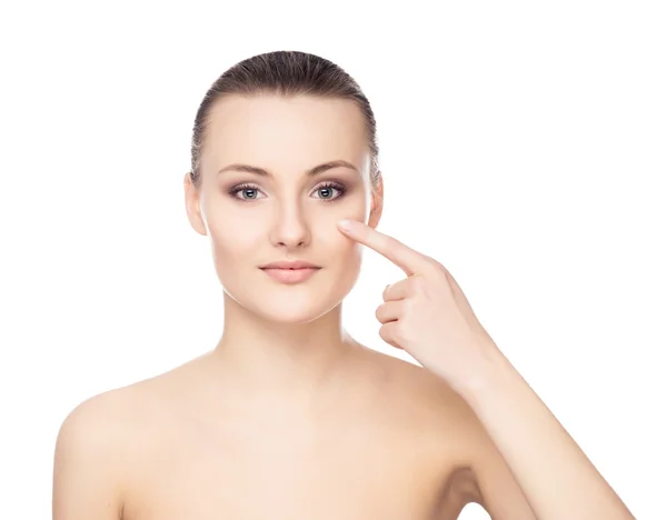 Portrait of a young and naked woman in light makeup — Stock Photo, Image