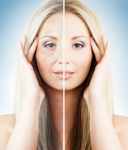 yarısı eski ve yarım genç kadının portresi