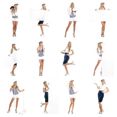 Collection of different photos of young, beautiful and sexy female sailor clipart