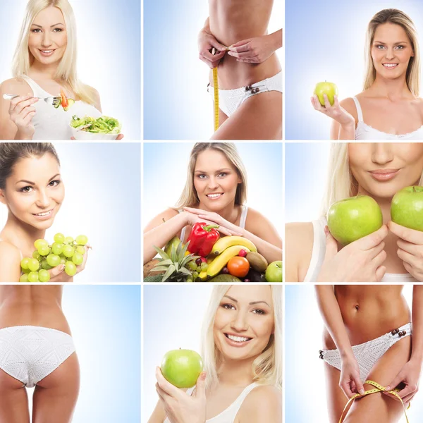 Cibo vegetariano, nutrizione, frutta e sano mangiare collage Immagini Stock Royalty Free
