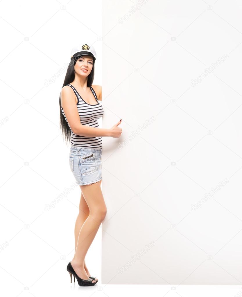 Sailor girl on white background