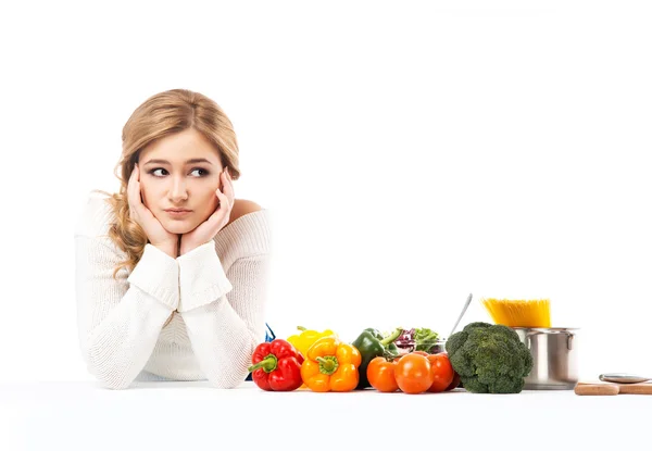 Housewife woman cooking in kitchen — Stock Photo, Image