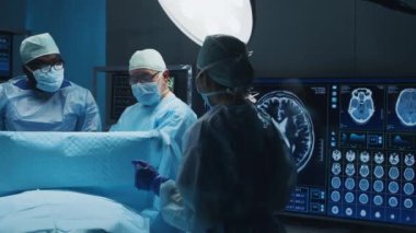Profesyonel tıp cerrahlarından oluşan çok ırklı bir ekip modern bir hastanede cerrahi operasyon gerçekleştiriyor. Doktorlar hastayı kurtarmaya çalışıyor. Tıp, sağlık ve sinir cerrahisi.