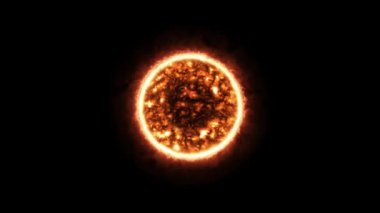 Güneş animasyonu. Kırmızı dev yıldız siyah bir arkaplanda izole edildi. Soyut alan arkaplanı, 3B oluşturma.