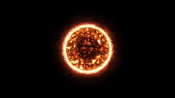 Animación solar. La estrella gigante roja aislada sobre un fondo negro. Fondo de espacio abstracto, renderizado 3D. — Vídeo de stock