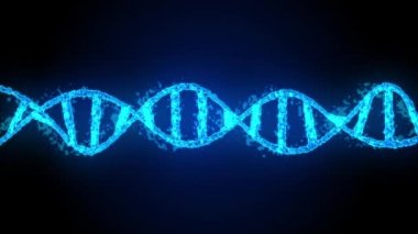 Karanlık arka planda 3D fütüristik DNA sarmalı. Biyoteknoloji, genetik mühendislik, sağlık ve gelecek konsept.