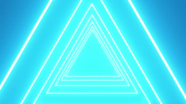 Abstrakt triangel neontunnel. Glödande trianglar animation. Koncept för disco och synthwave. — Stockvideo