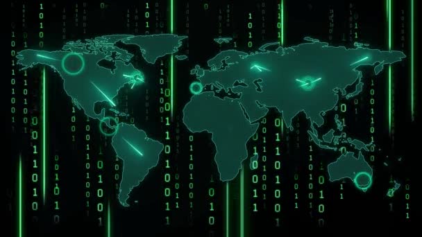 Цифровая голограмма планеты Земля на фоне двоичного кода. Технологии, глобализация, бизнес и концепция Интернета. — стоковое видео
