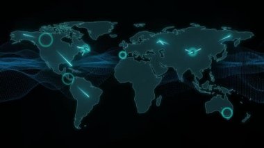 Kablosuz kıtalararası radyo ya da uydu sinyalleriyle Dünya 'nın dijital hologramı. Teknoloji, internet, iş ve bilgi kavramı.