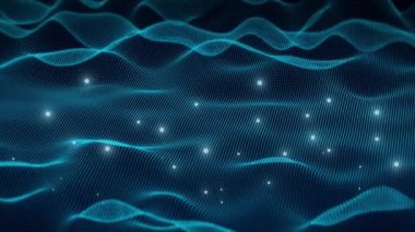 Elektronik parçacıkların olduğu soyut dijital manzara. Siber, dijital, paralel dünyalar ve yapay zeka kavramı.