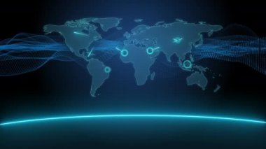 Kablosuz kıtalararası radyo ya da uydu sinyalleriyle Dünya 'nın dijital hologramı. Teknoloji, internet, iş ve bilgi kavramı.