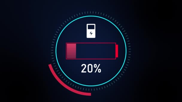 Batterieanzeige für ein futuristisches Elektroauto. Laden mit Strom an der Station. Verkehrskonzept der Zukunft. — Stockvideo
