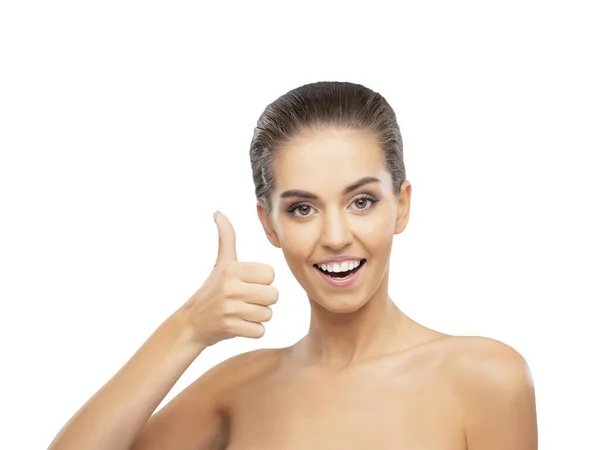 Retrato de estudio de una chica joven, hermosa y saludable. Atractiva cara femenina aislada sobre fondo blanco. — Foto de Stock