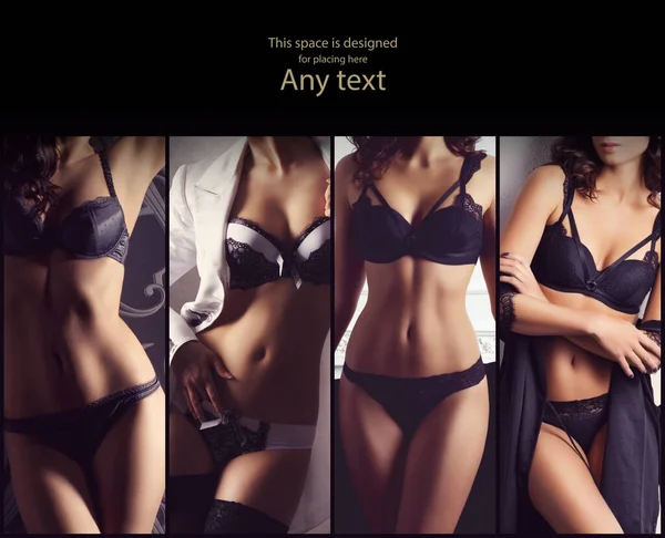 Set von Fotos mit schönen und sexy Frauen in Dessous. Collage aus erotischer Unterwäsche. — Stockfoto