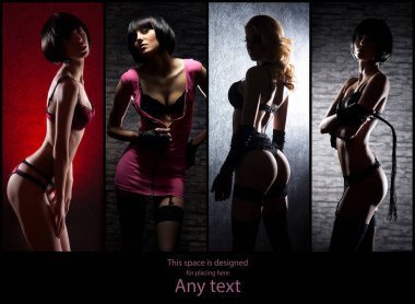 Erotik iç çamaşırlı seksi kızlar. İç çamaşırı koleksiyonu kolajı.