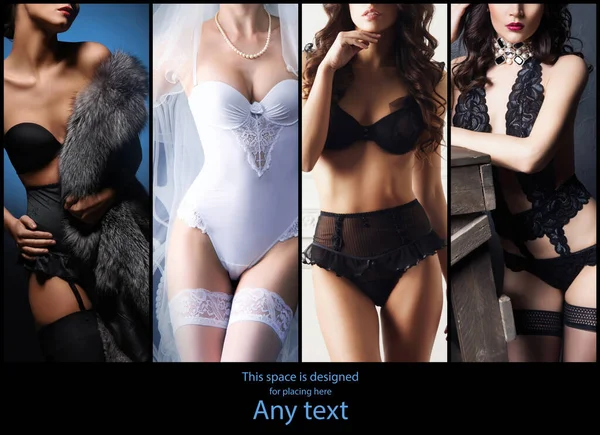 Chicas sexy en lencería erótica. collage colección de ropa interior. —  Fotos de Stock