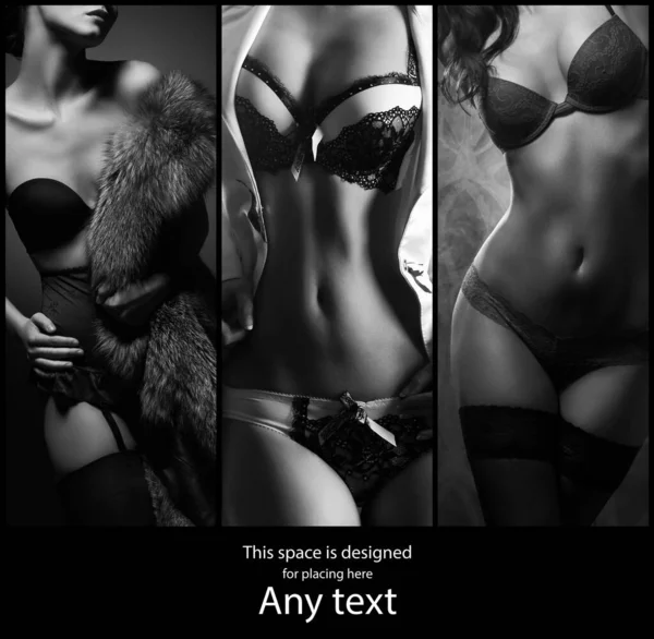 Conjunto de fotos con mujeres guapas y sexy en lencería. colección de ropa interior erótica collage. — Foto de Stock