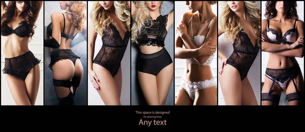 Set foto 's met mooie en sexy vrouwen in lingerie. Erotisch ondergoed collectie collage. — Stockfoto